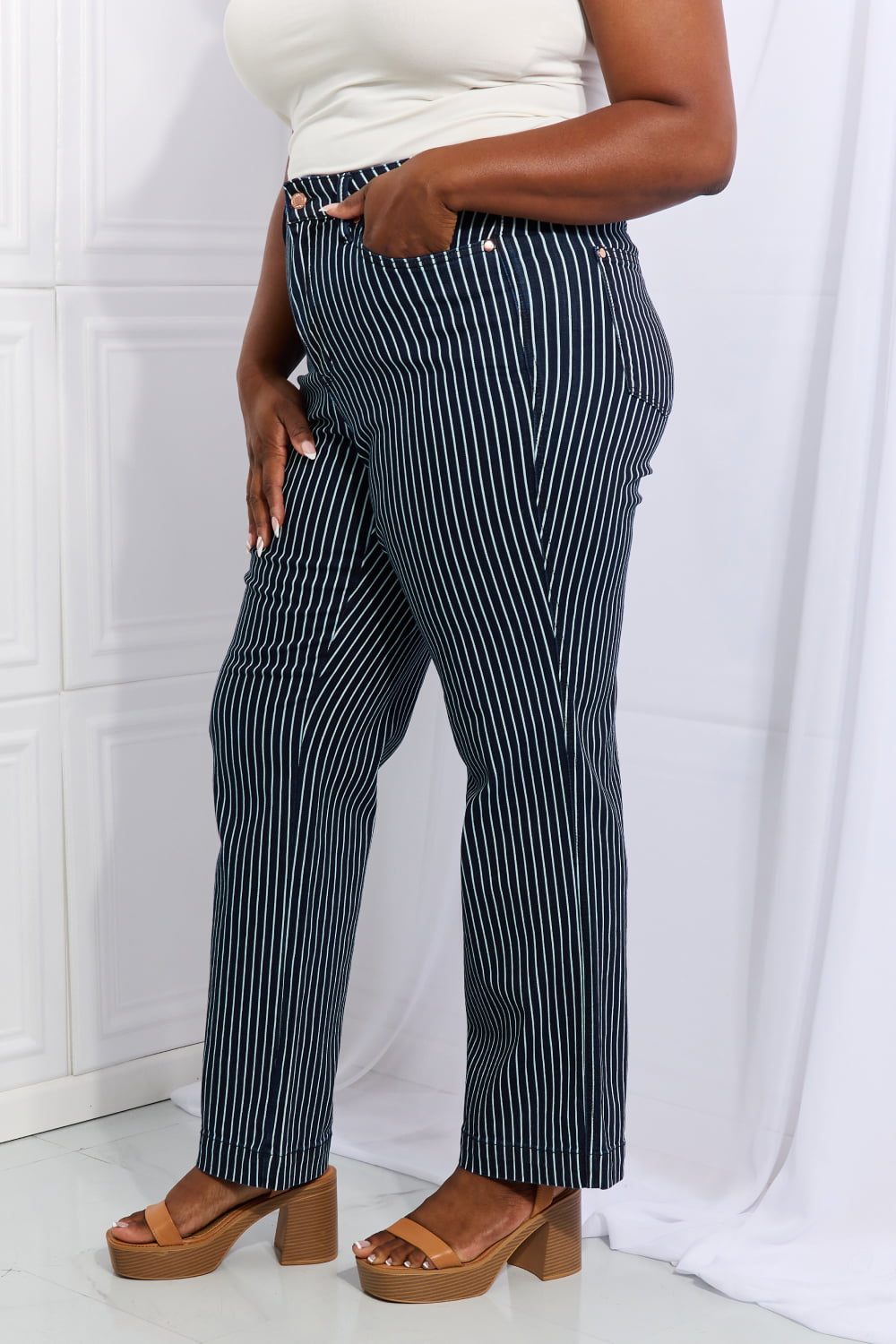Cassidy Striped Straight Jeans