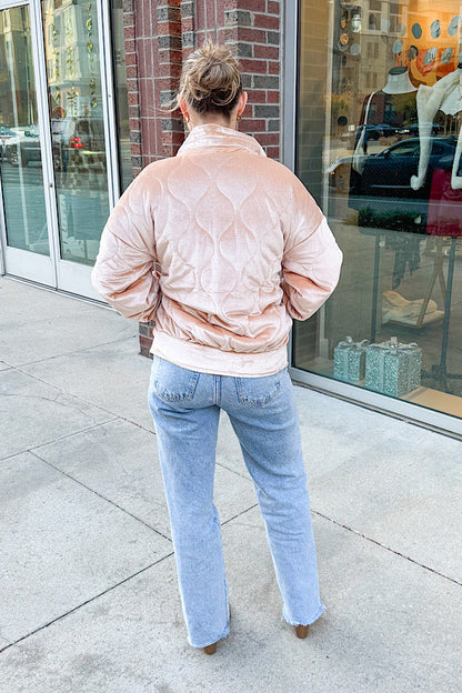 Velvet Puffer Jacket in Tan