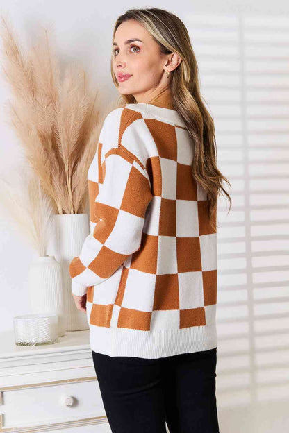 Caramel Checkered Cardigan