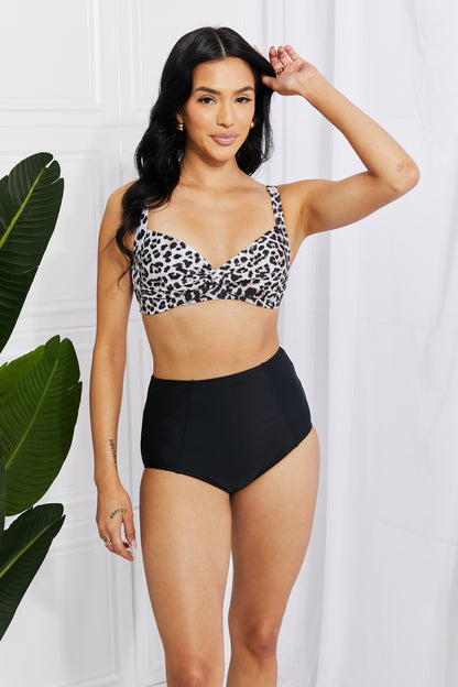 Leopard Twist High-Rise Bikini in Black and White