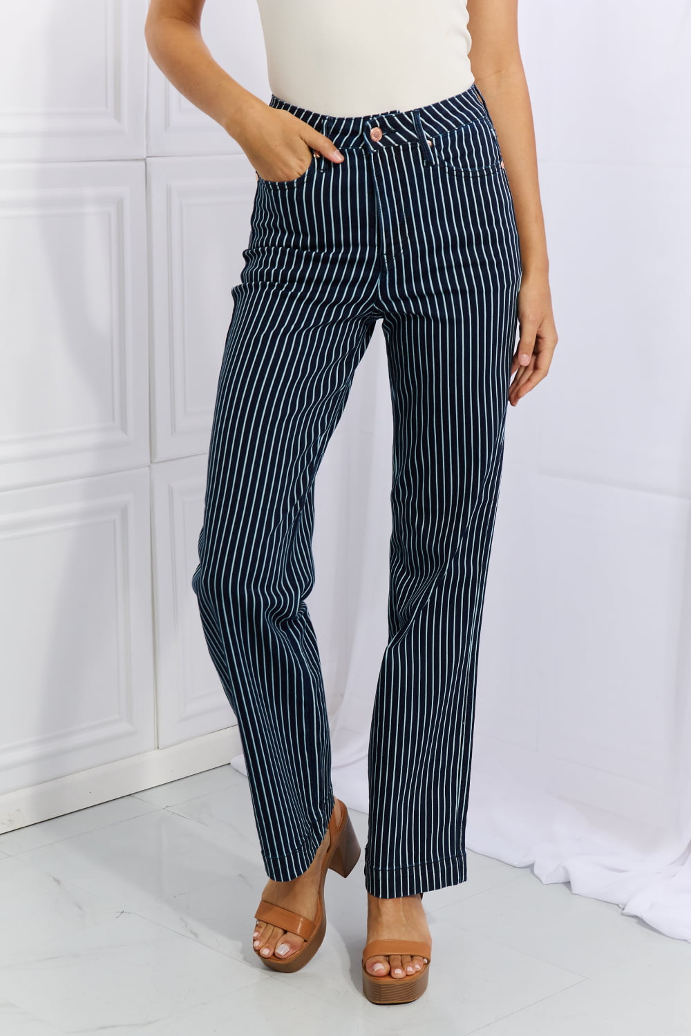 Cassidy Striped Straight Jeans