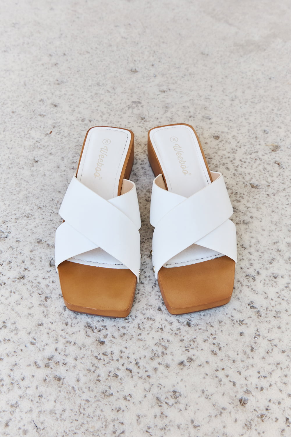 Criss Cross Wooden Clog Mule in White