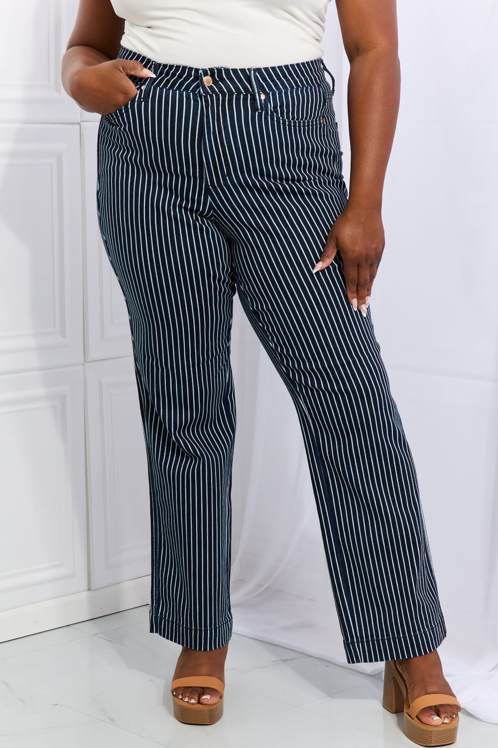 Cassidy Striped Straight Jeans
