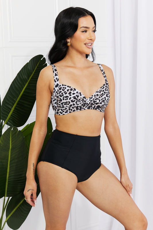 Leopard Twist High-Rise Bikini in Black and White
