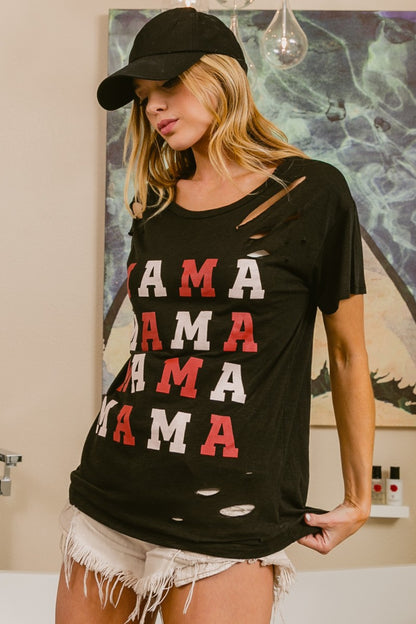 MAMA Graphic Tee with Distressing