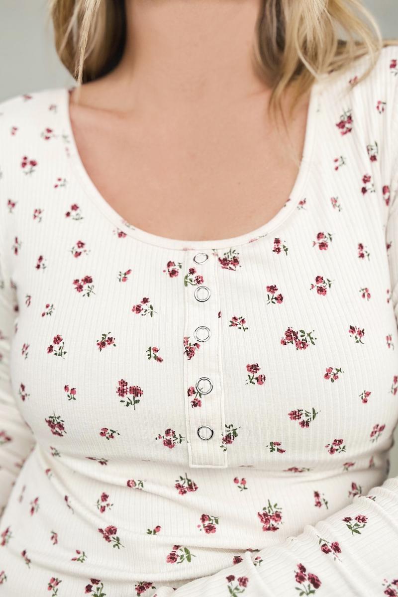 Floral Henley Top with Built in Bra