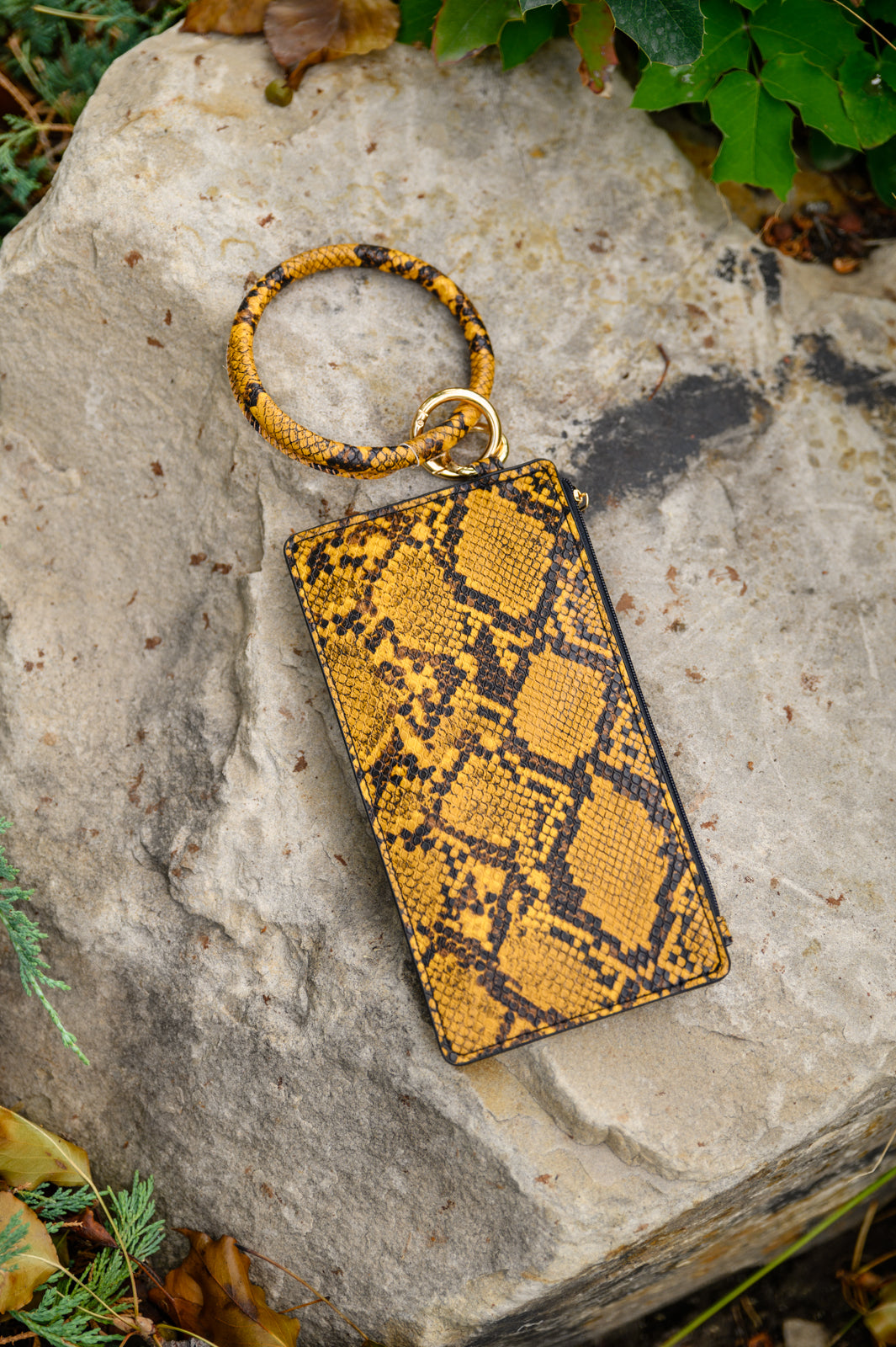 Faux Snakeskin Clutch in Yellow