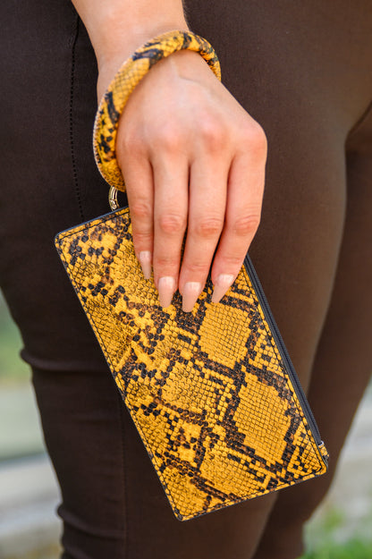 Faux Snakeskin Clutch in Yellow