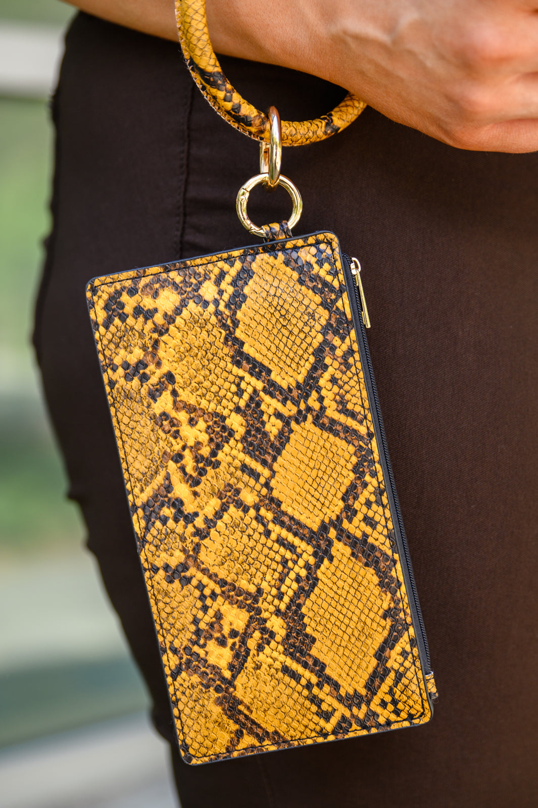 Faux Snakeskin Clutch in Yellow