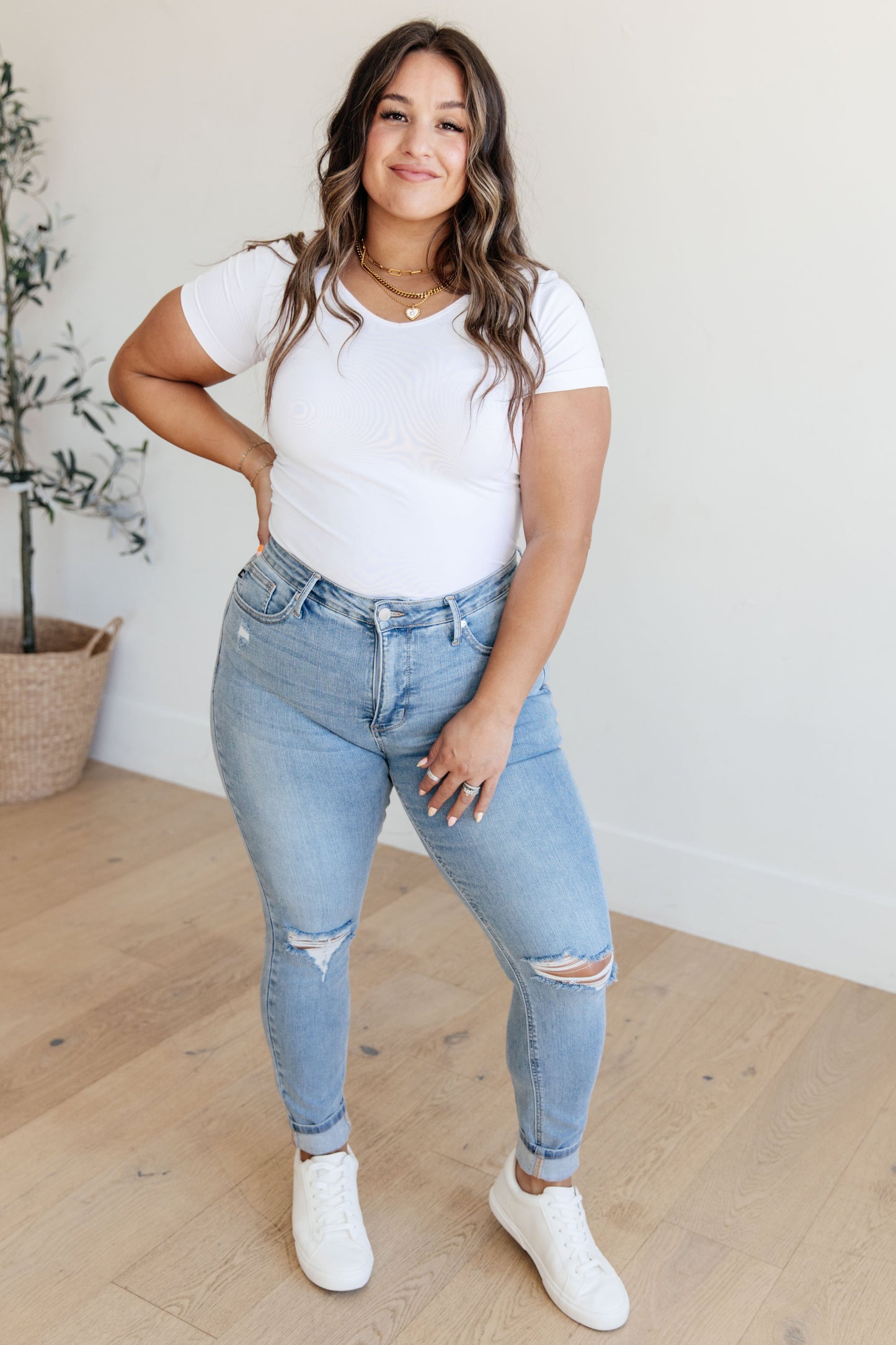Tummy Control Distressed Skinny Jeans