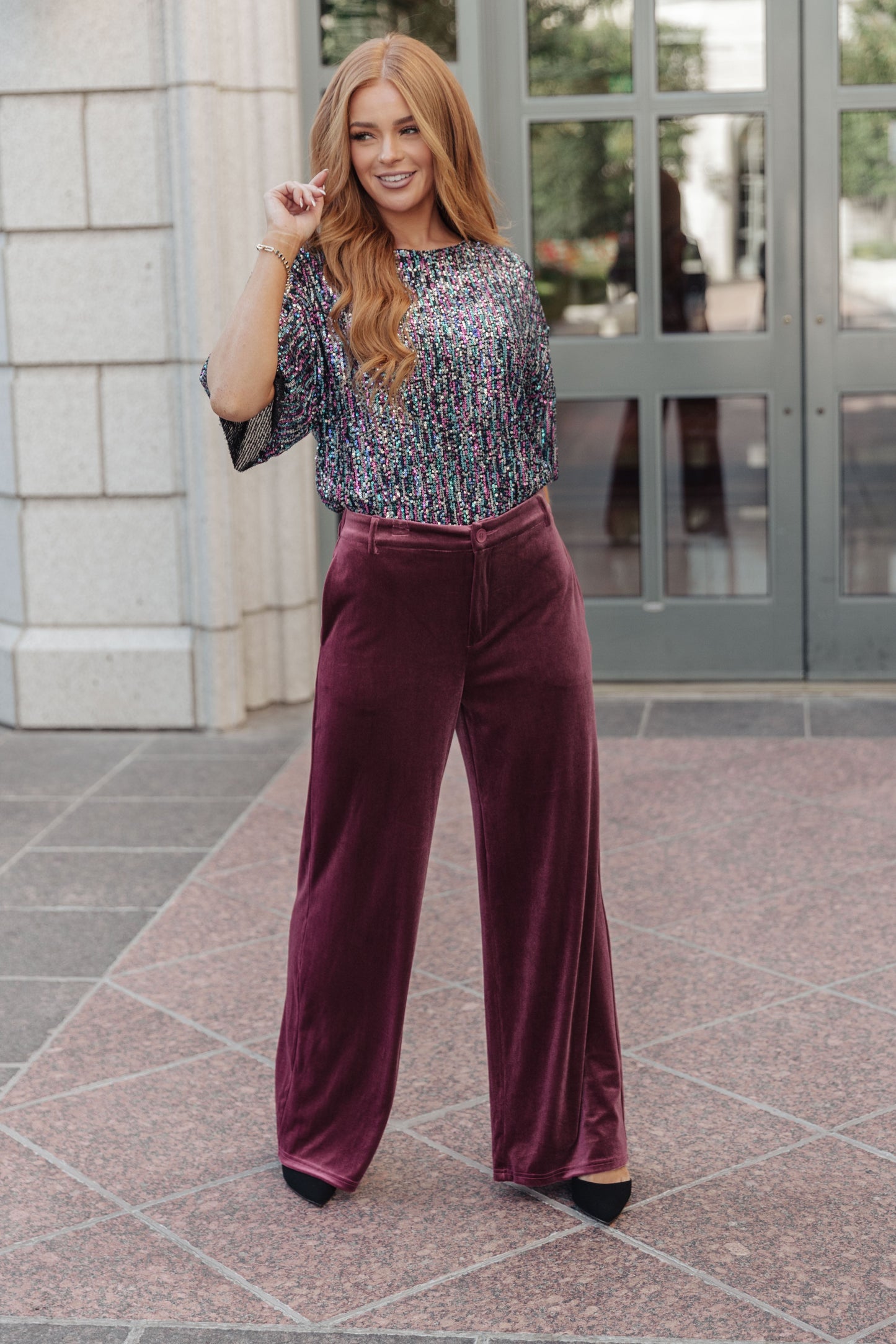 Velvet Wide Leg Trousers