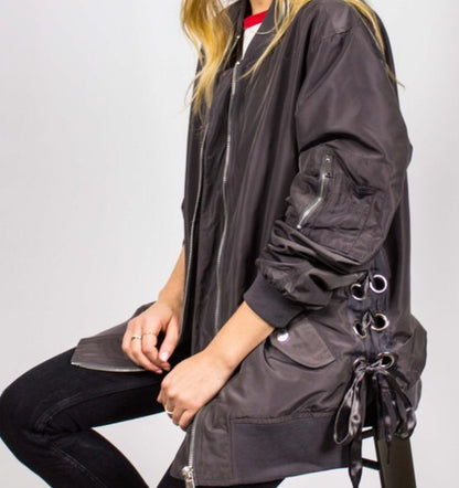 Lace-up Bomber Jacket - Amber Moon 