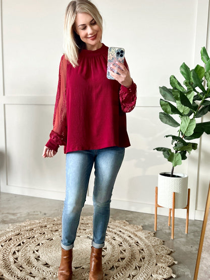 Berry Lace Sleeve Blouse