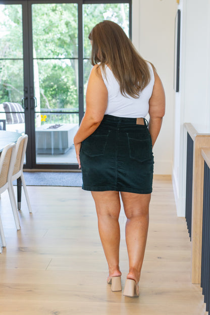 Corduroy Patch Pocket Skirt in Emerald