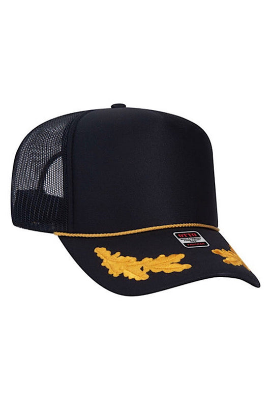 Gold Leaf Brim Trucker Hat in Black
