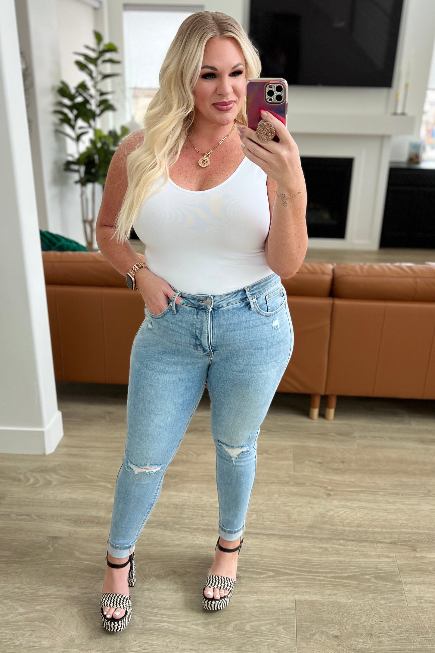 Tummy Control Distressed Skinny Jeans