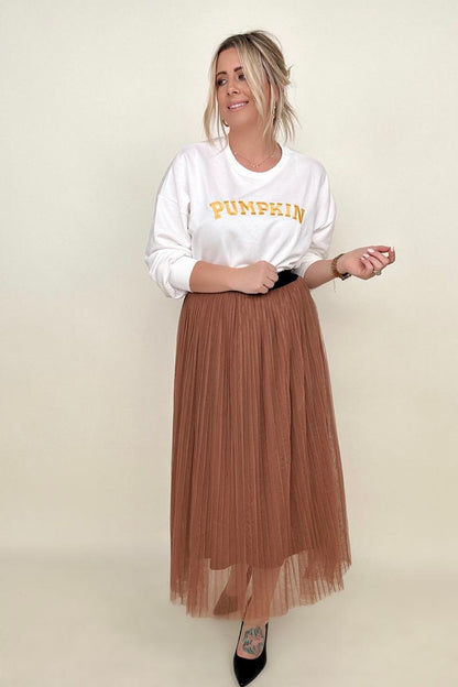 Mesh Pleated Maxi Skirt in Black or Camel