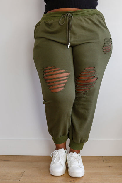 Distressed Joggers in Olive