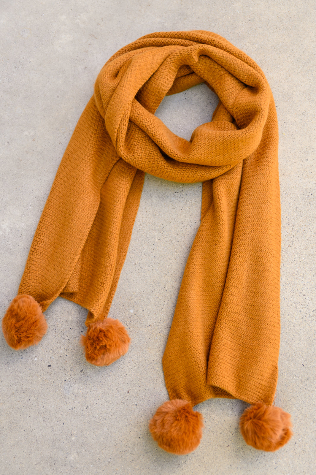 Pom Pom Scarf In Ginger