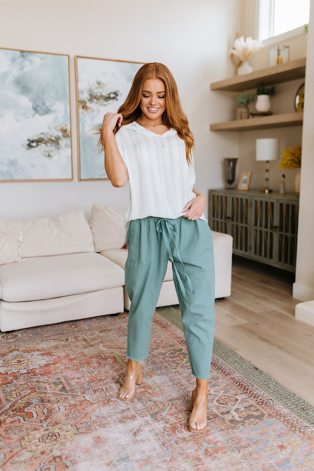 High Waisted Pants in Jade