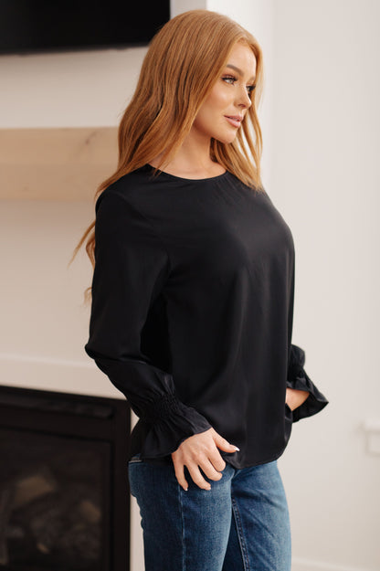 Smocked Sleeve Blouse in Black