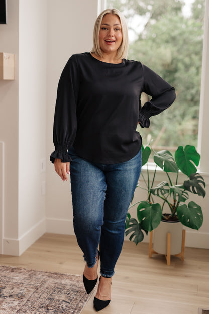 Smocked Sleeve Blouse in Black