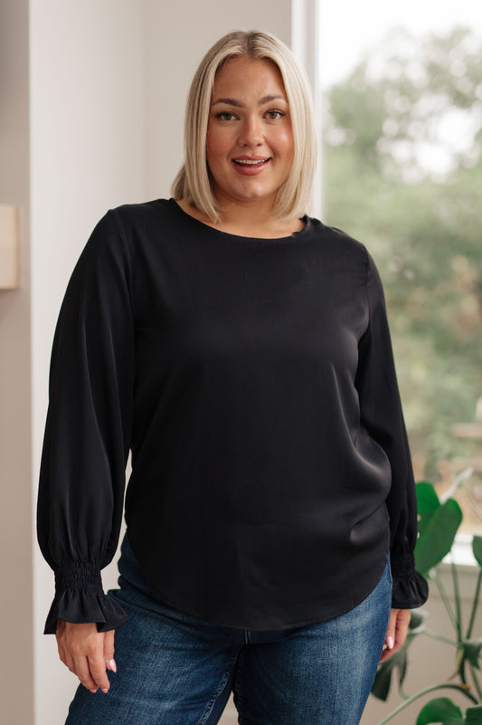 Smocked Sleeve Blouse in Black