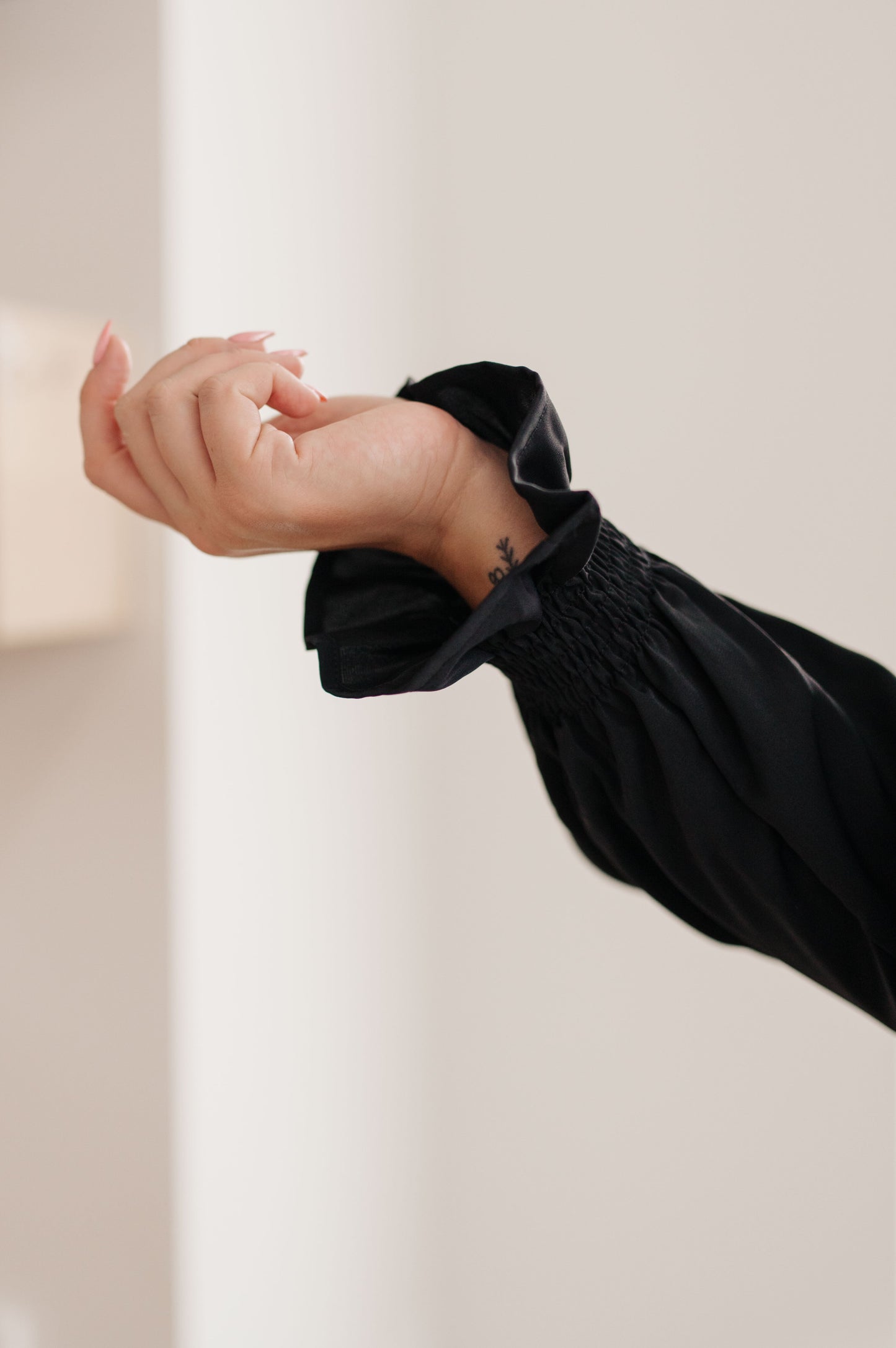 Smocked Sleeve Blouse in Black