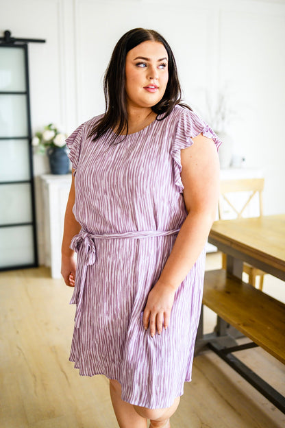 Purple Striped Flutter Sleeve Dress
