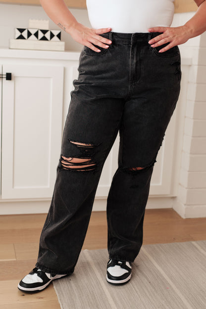 90's Distressed Straight Jeans in Black