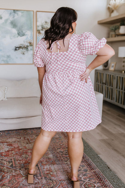 Checkered Babydoll Dress in Pink