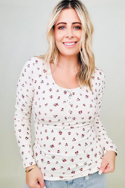 Floral Henley Top with Built in Bra