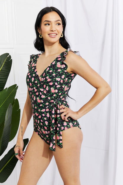 Ruffle Faux Wrap One-Piece in Floral