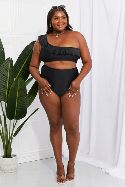 Ruffle One-Shoulder Bikini in Black