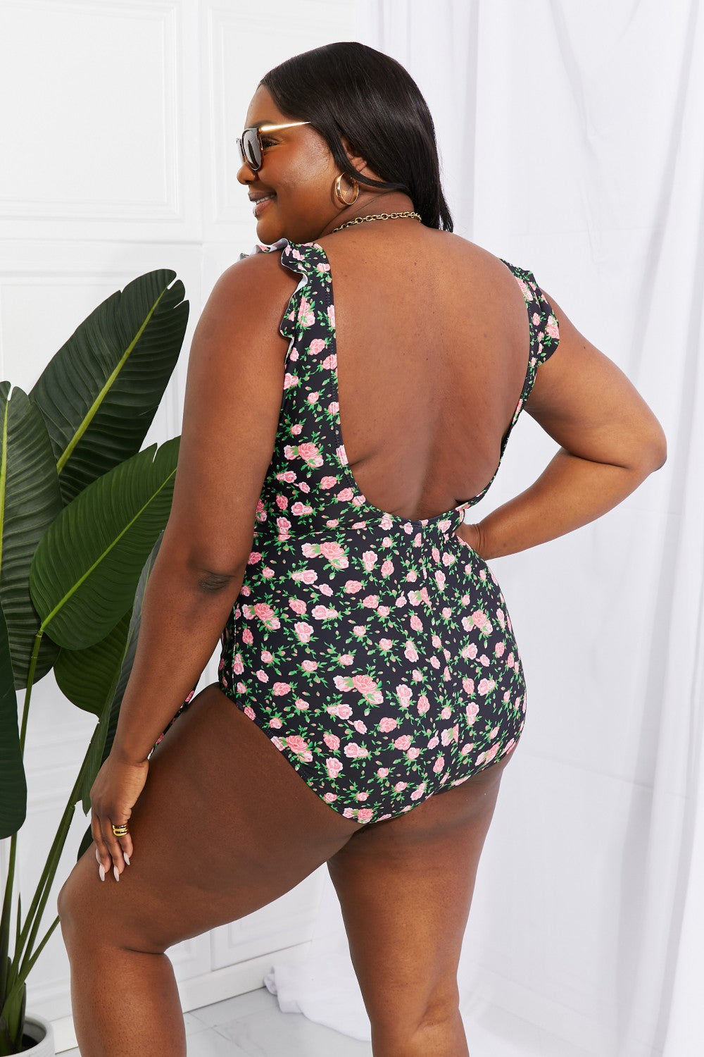 Ruffle Faux Wrap One-Piece in Floral