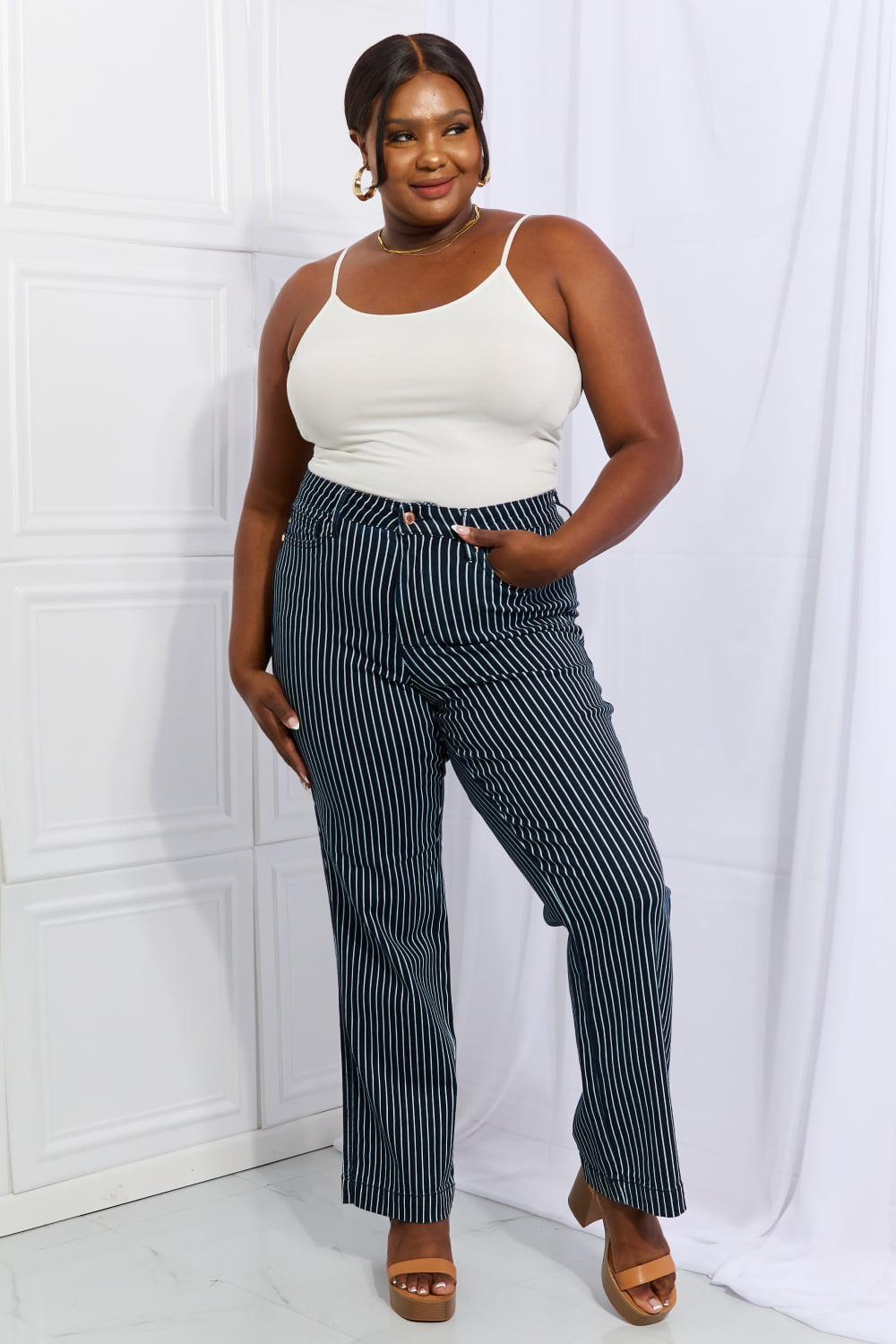 Cassidy Striped Straight Jeans