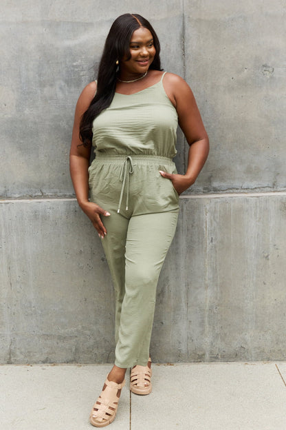 Textured Woven Jumpsuit in Sage