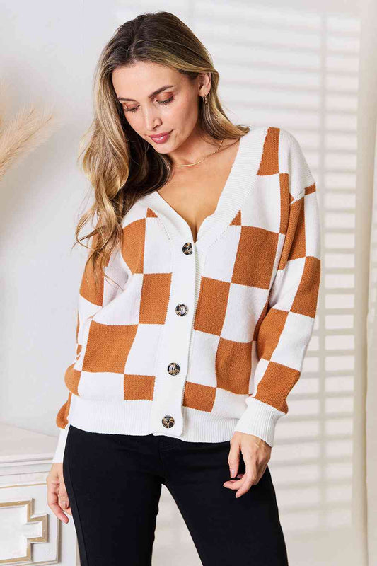 Caramel Checkered Cardigan