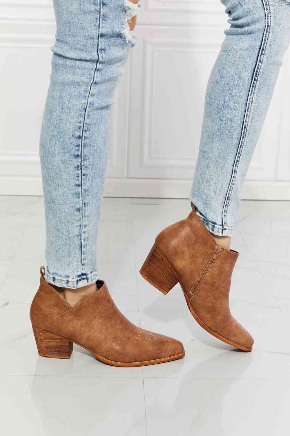 Embroidered Crossover Cowboy Bootie in Caramel