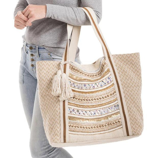 Chevron Beaded Tote Bag