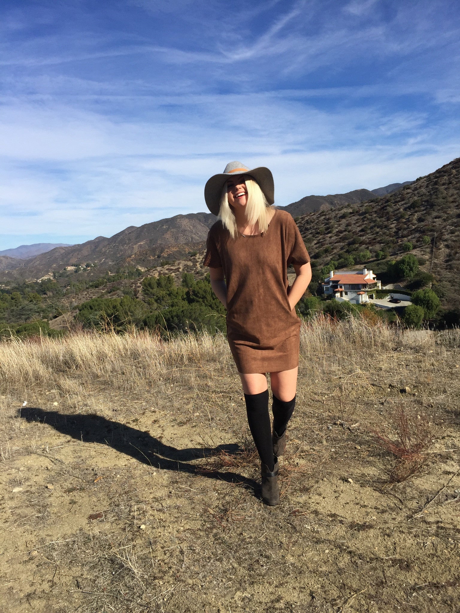Mila Faux Suede Mini Dress - Amber Moon 