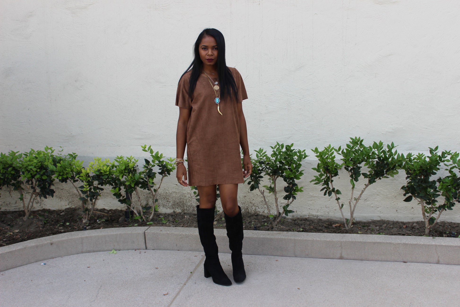 Mila Faux Suede Mini Dress - Amber Moon 