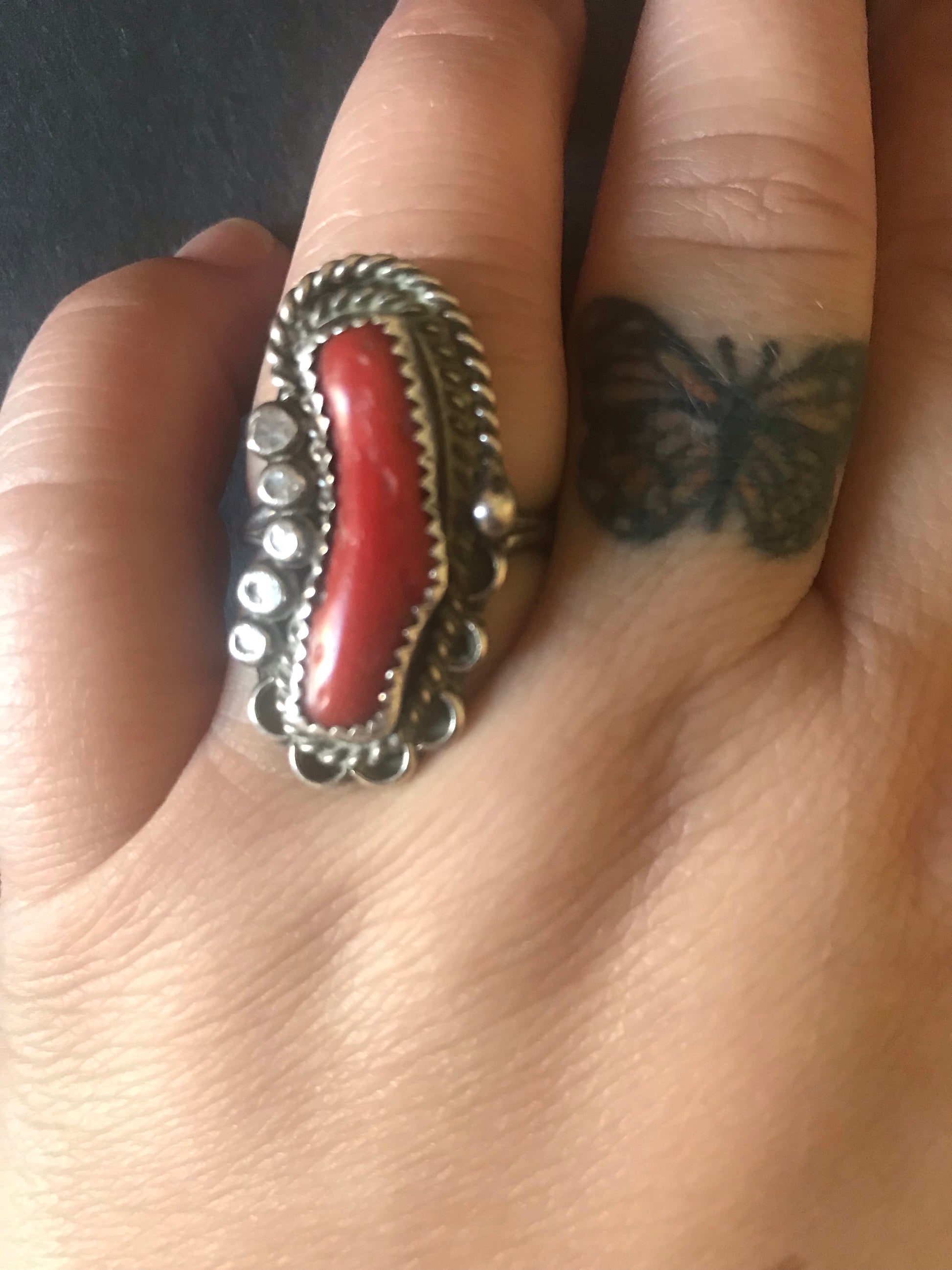 Coral Sterling Silver Ring ~ Vintage - Amber Moon 
